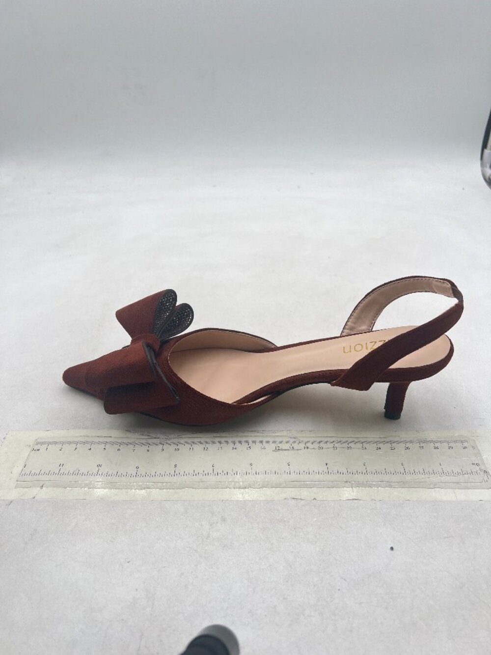 Pazzion Brown Rhinestones Bowknots Slip On Slingback Pumps Strap Mid Heel Shoes - Picture 2 of 8
